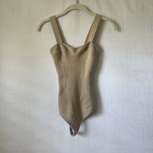 Abercrombie & Fitch Bodysuit Ribbed Knit Beige Tan Layering Casual Basic Women S
